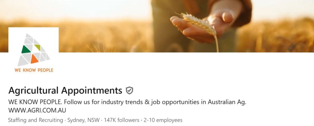 Agricultural Appointments features a banner image of a hand holding a wheat stalk in a sunlit field